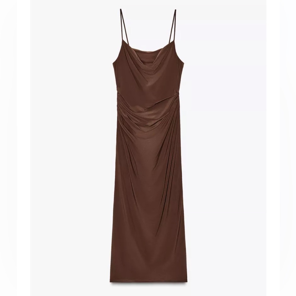 NWT Zara ruched cowel-neck midi dress